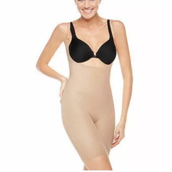 Spanx Slimplicity 991 Open Bust Mid Thigh Bodysuit S - Picture 1 of 5